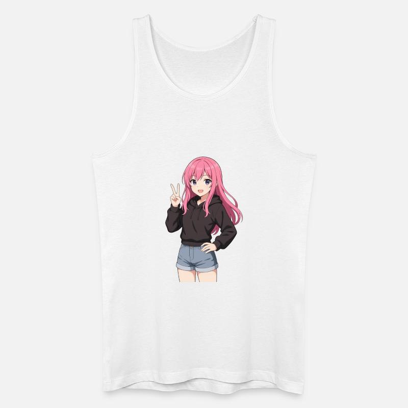 Anime-Mädchen mit rosa Kapuzenpullover - Männer Bio Tank Top - Weiß