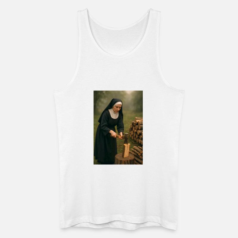 Nonne hackt Holz - Männer Bio Tank Top - Weiß
