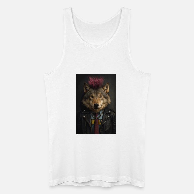 Wolfs Punk Mohawk Lederjacke - Männer Bio Tank Top - Weiß