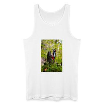 Woodpecker on Mossy Forest Stump - Men’s Organic Tank Top - white - Front