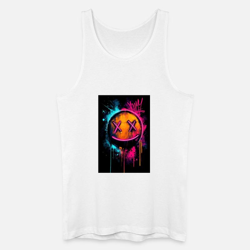 Neon-Graffiti-Smiley mit X-Augen - Männer Bio Tank Top - Weiß