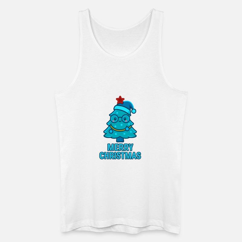 Blauer Comic-Weihnachtsbaum mit Brille - Männer Bio Tank Top - Weiß