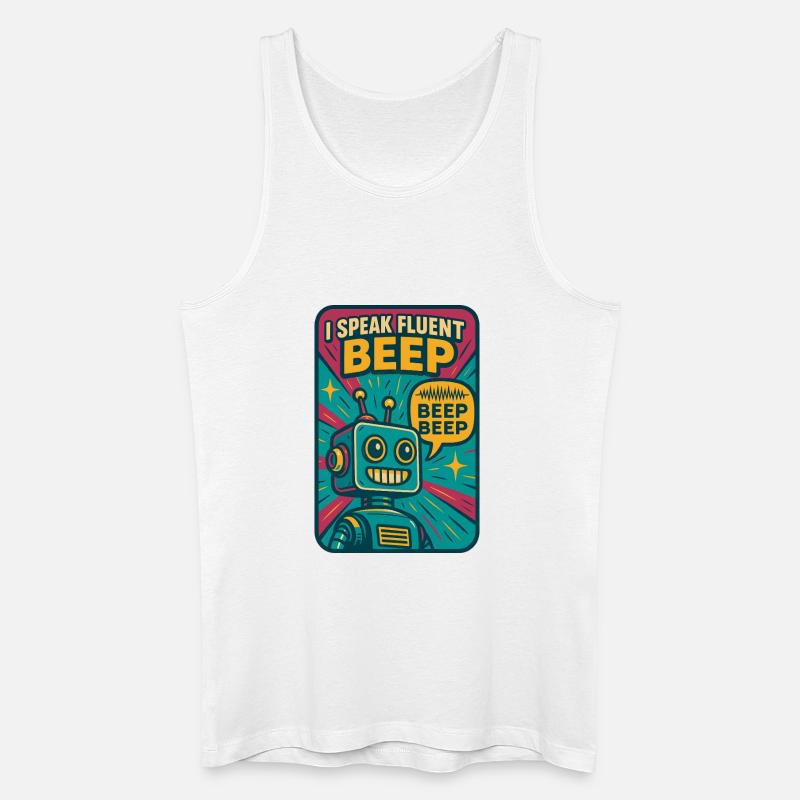 Flowing Beep | Robot Sci-Fi Nerd - Men’s Organic Tank Top - white