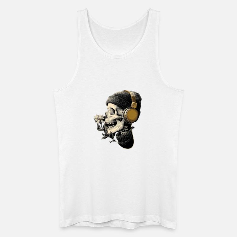 Kopfhörer-Skull mit Blume - Männer Bio Tank Top - Weiß