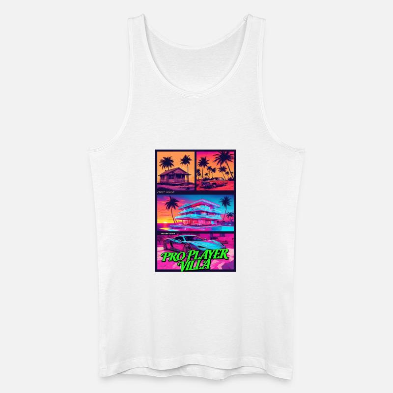 PROFISPIELER VILLA - Neon Synthwave Gaming Art - Männer Bio Tank Top - Weiß