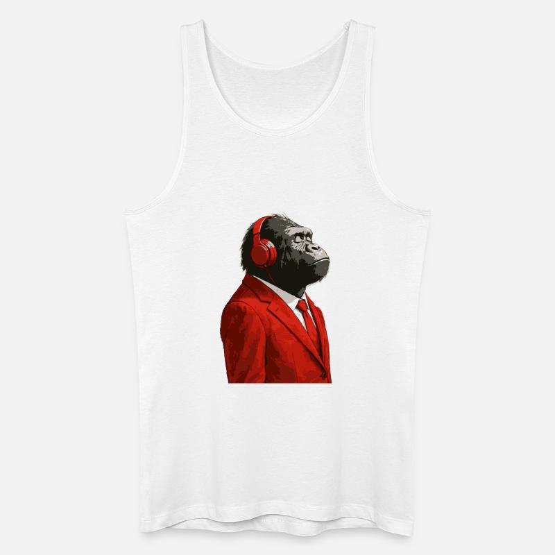 Gorilla im Anzug mit Kopfhörern - Männer Bio Tank Top - Weiß