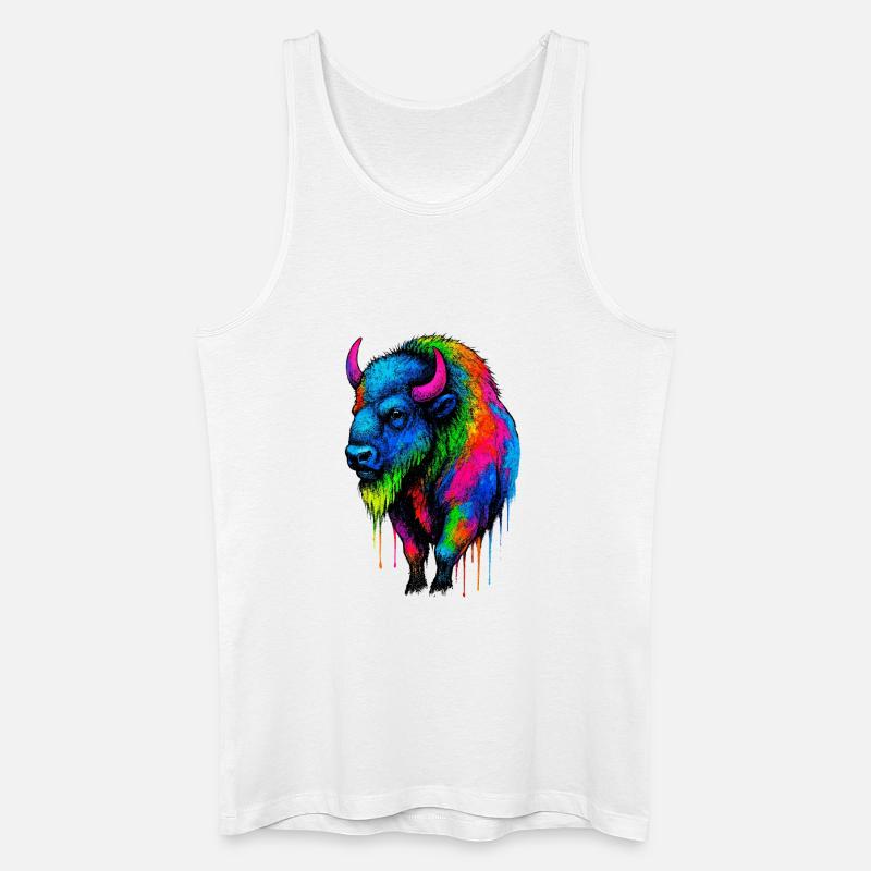 Bunter Bison Farbexplosion - Männer Bio Tank Top - Weiß