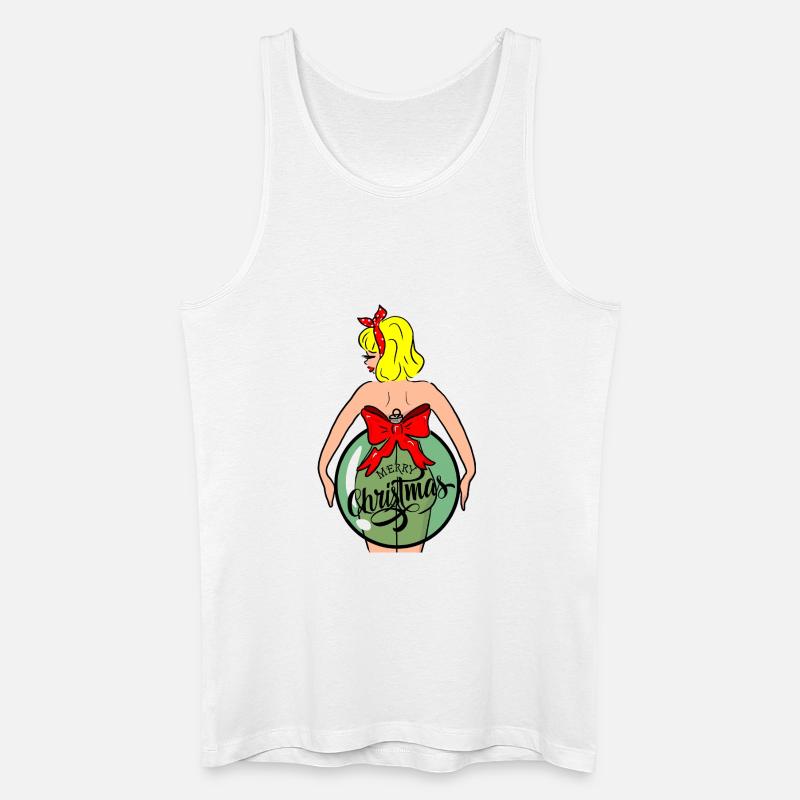 Frau mit Weihnachtskugel und roter Schleife - Männer Bio Tank Top - Weiß