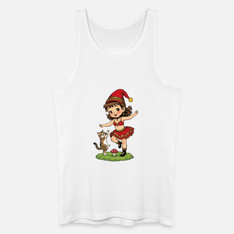 Leprechaun-Mädchen tanzt mit Katze - Männer Bio Tank Top - Weiß