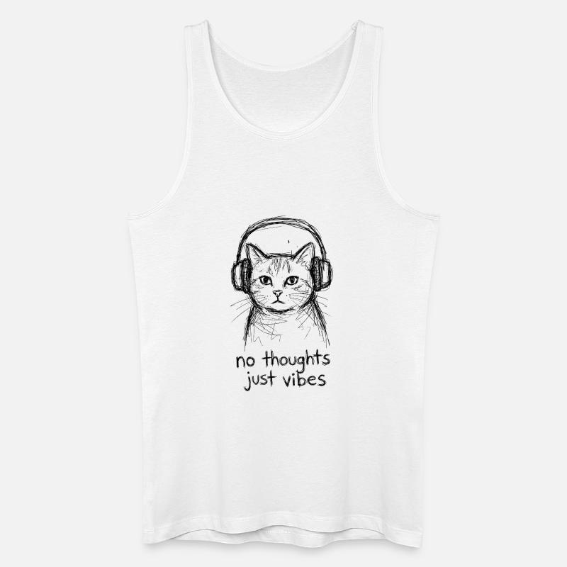 Katze mit Kopfhörern: No Thoughts Vibes - Männer Bio Tank Top - Weiß