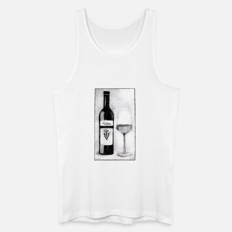 Weinflasche mit Glas - Druckvorlage handgeschnitzt - Männer Bio Tank Top - Weiß