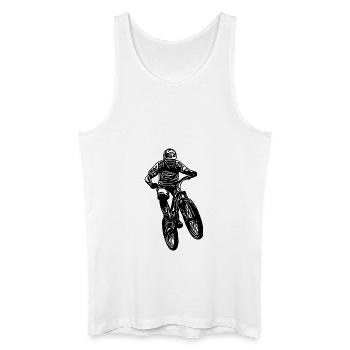 Mountainbiker springt mit Fahrrad - Männer Bio Tank Top - Weiß - Vorne