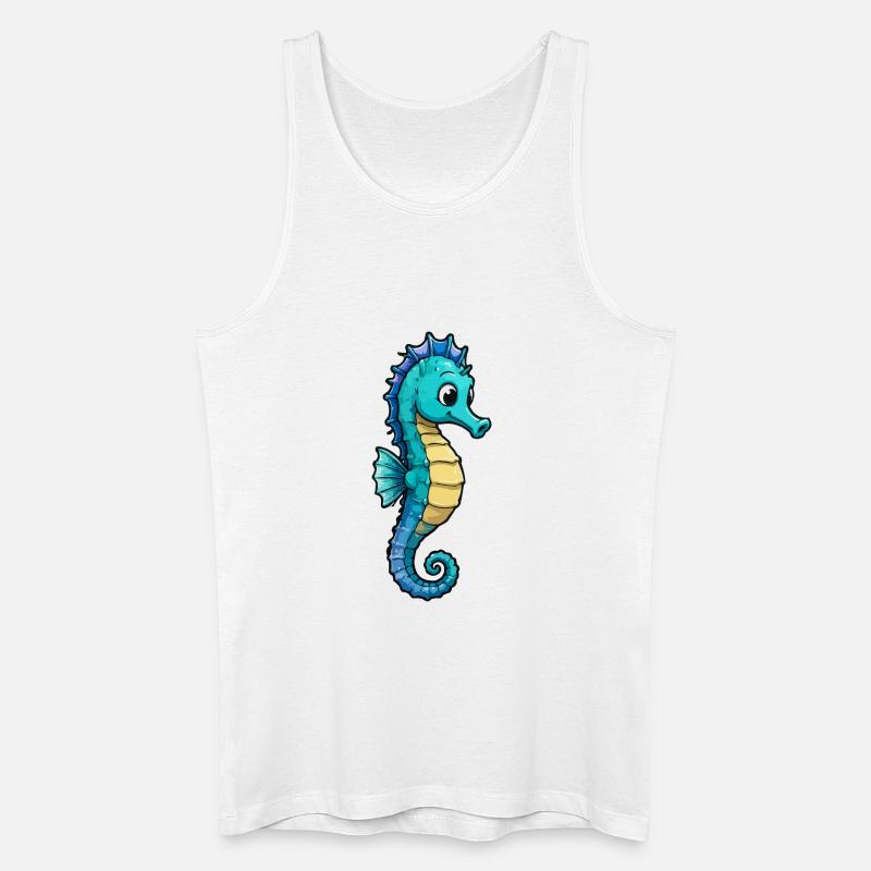 Türkises Seepferdchen Cartoon - Männer Bio Tank Top - Weiß