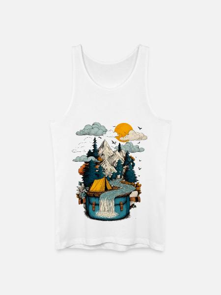 Mountain Lake Path - Camping Backpacker Motif - Men’s Organic Tank Top - white