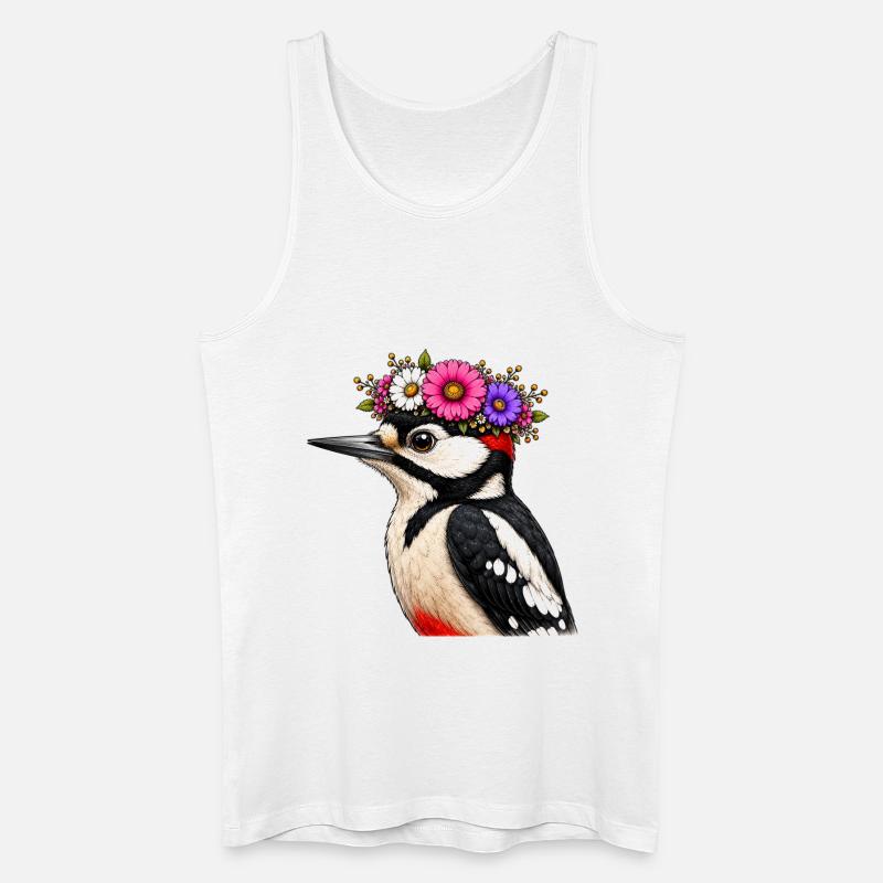Specht mit Blumenschmuck  - Männer Bio Tank Top - Weiß