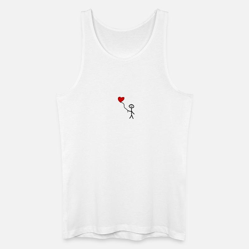 Strichfigur mit Herz Luftballon - Männer Bio Tank Top - Weiß