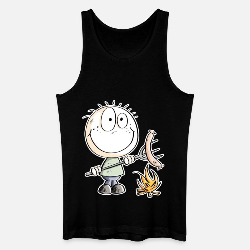 Lustiges Wurst Grillen Strichmännchen - Männer Bio Tank Top - Schwarz