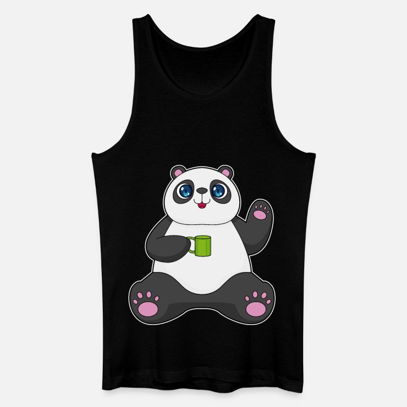 Panda mit Kaffeebecher - Männer Bio Tank Top - Schwarz