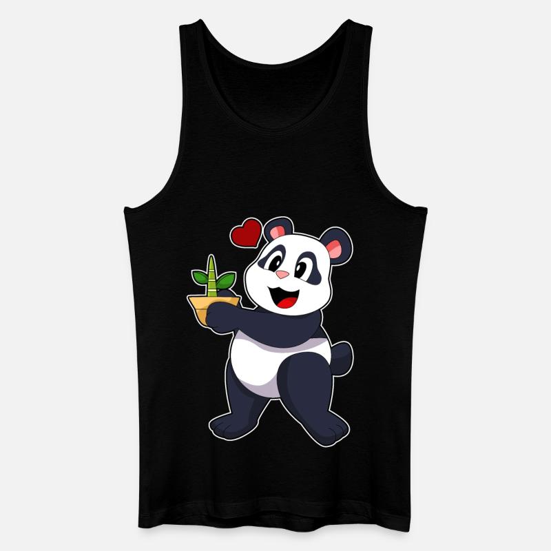 Panda mit Bambus Blume - Männer Bio Tank Top - Schwarz