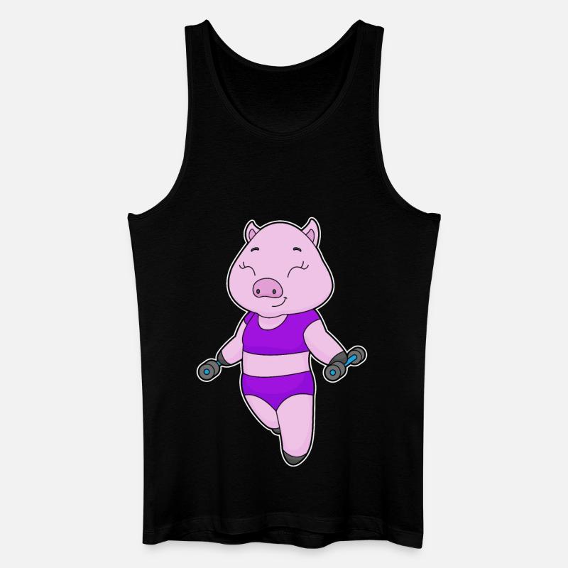 Bodybuilder cochon avec haltères - Débardeur bio Homme - noir