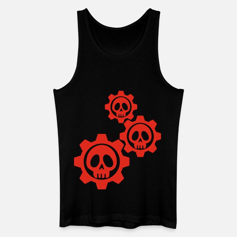 Totenköpfe und rote Zahnräder - Männer Bio Tank Top - Schwarz