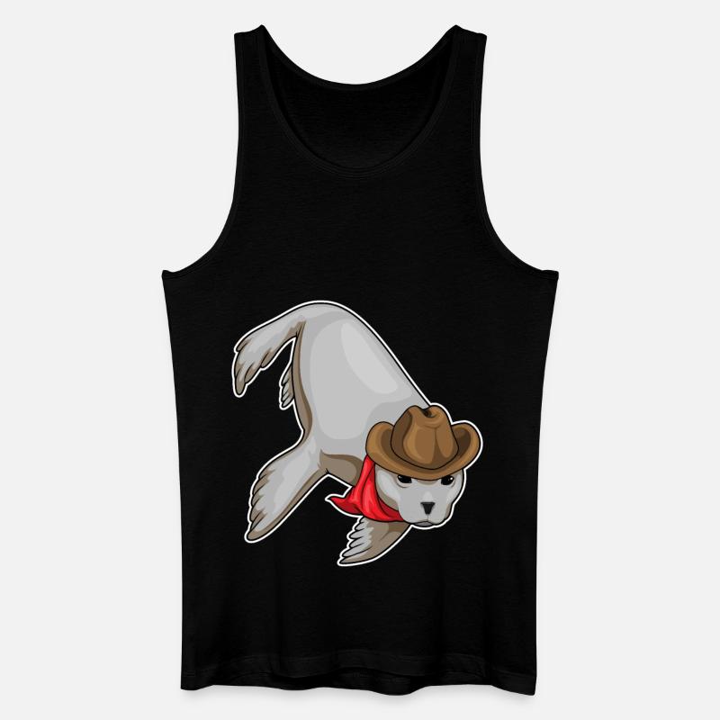Seehund Cowboy Cowboyhut - Männer Bio Tank Top - Schwarz