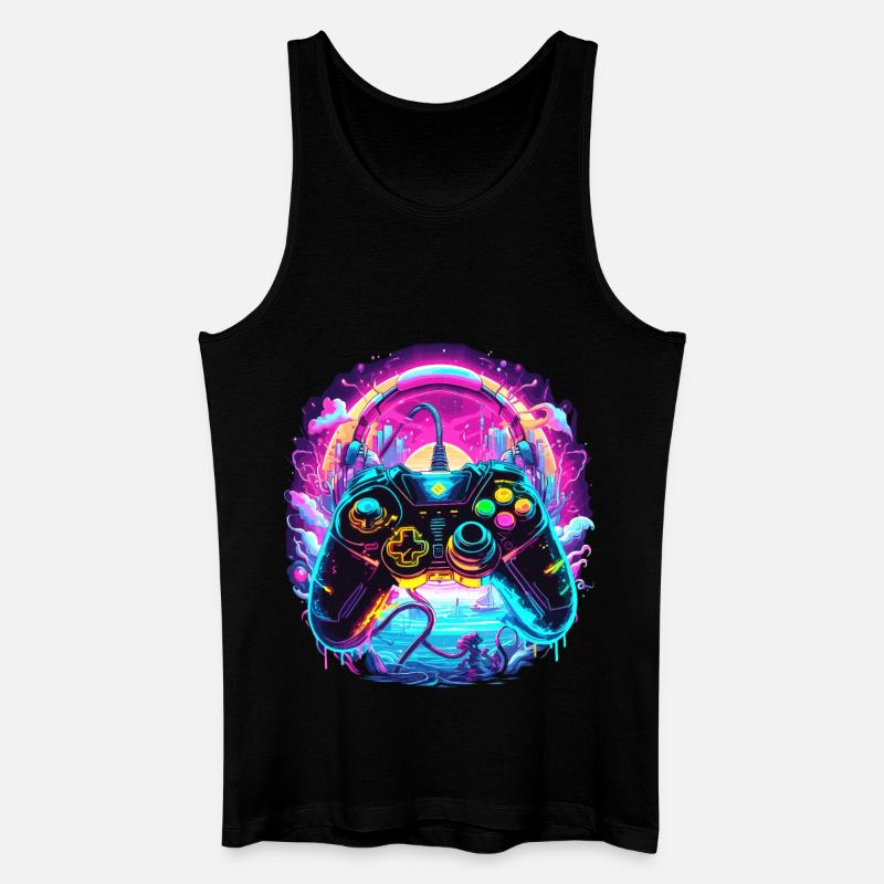 Synthwave Gamer Controller Fantasie Retro Gaming - Männer Bio Tank Top - Schwarz