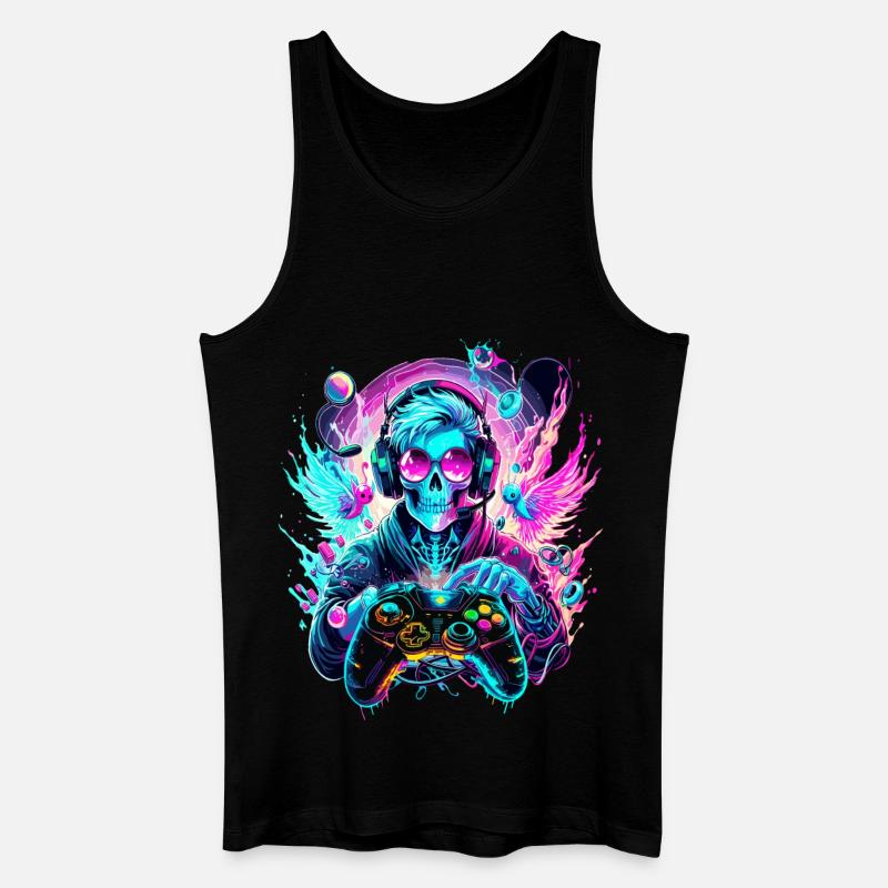 Synthwave Skull Gaming Controller Art - Men’s Organic Tank Top - black