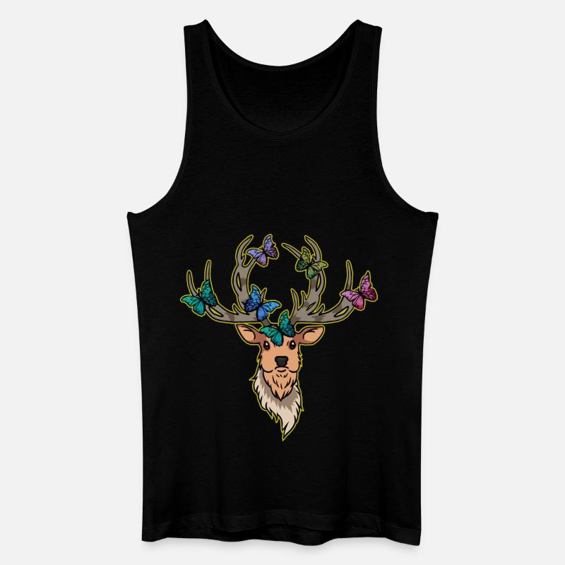 Deer Butterflies Deer Head Spring - Men’s Organic Tank Top - black