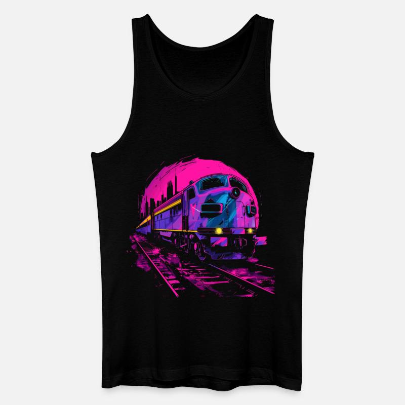 Retrowave Eisenbahn - Männer Bio Tank Top - Schwarz