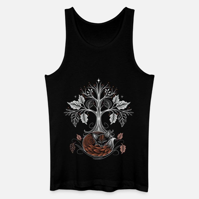 Schlafender Fuchs unter Lebensbaum - Herbstnacht - Männer Bio Tank Top - Schwarz