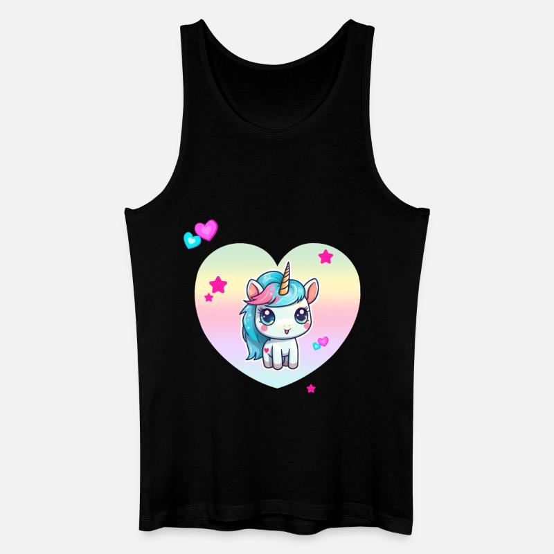 Niedliches Einhorn mit Pastellherz - Männer Bio Tank Top - Schwarz