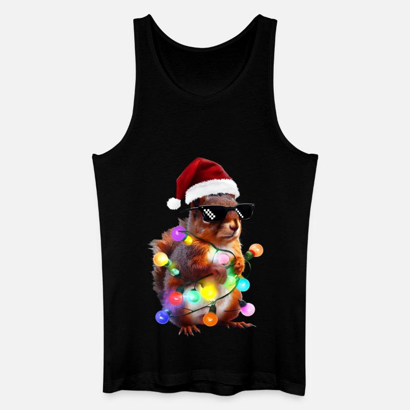 Weihnachts Eichhörnchen mit Lichterkett - Männer Bio Tank Top - Schwarz