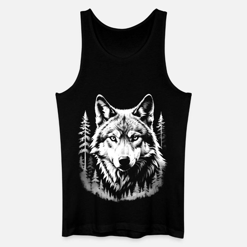 Wolf, Wald - Männer Bio Tank Top - Schwarz
