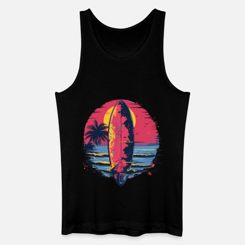 Surfbrett Synthwave - Männer Bio Tank Top - Schwarz