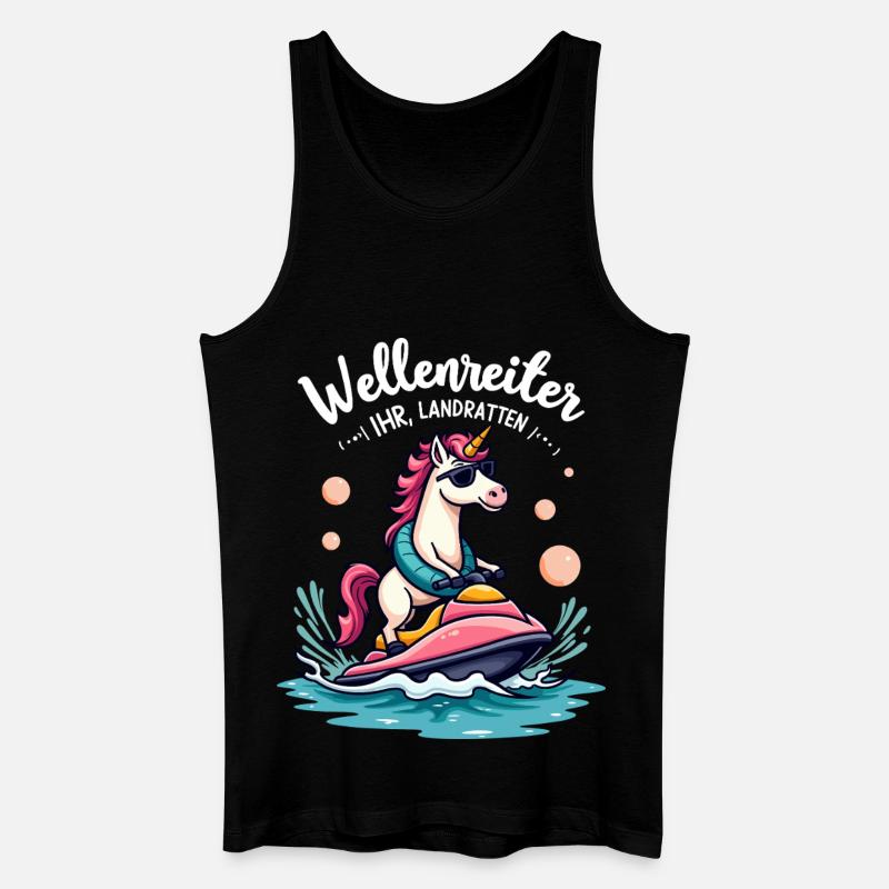 Pinker Einhorn Wellenreiter - Männer Bio Tank Top - Schwarz