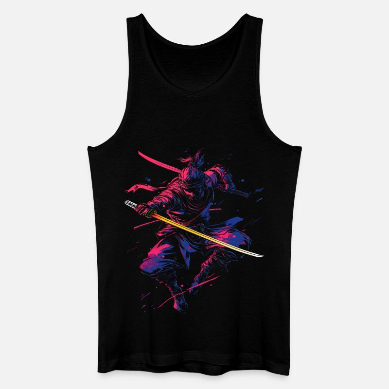 japanischer Samurai in Neonfarben - Männer Bio Tank Top - Schwarz
