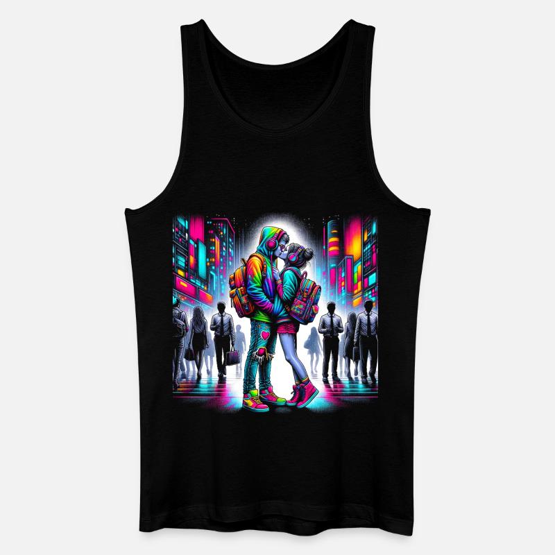 Lebendiges Neon-Stadtpaar - Männer Bio Tank Top - Schwarz