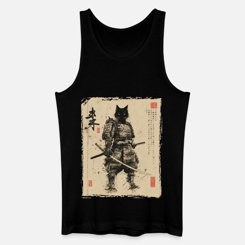 Samurai Katze, Japanischer Krieger & Kämpfer - Männer Bio Tank Top - Schwarz