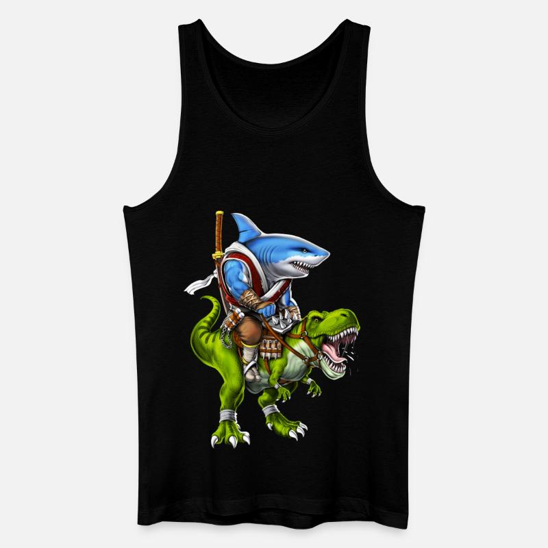 Shark Samurai Riding T-Rex Dinosaur - Men’s Organic Tank Top - black
