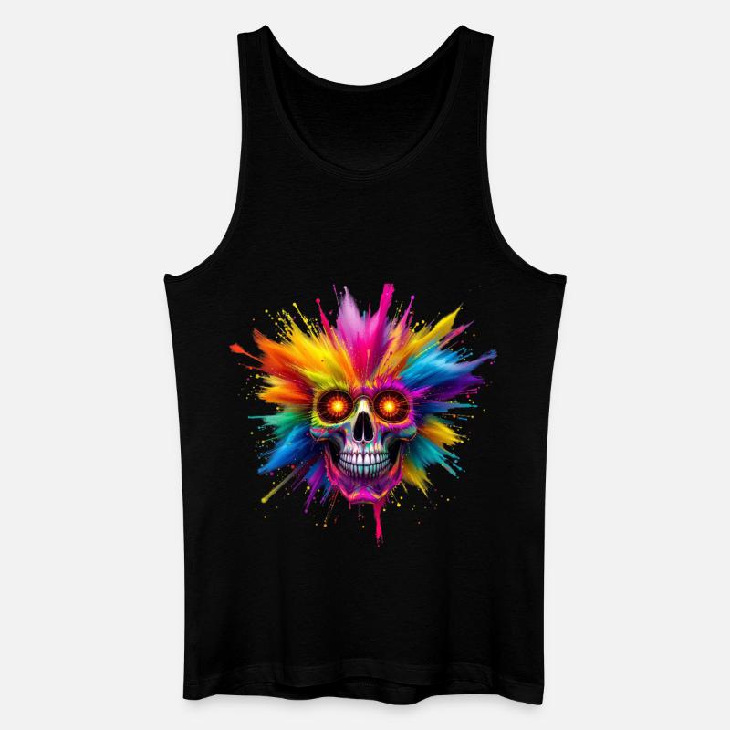 Bunter Totenkopf mit Farbexplosion - Männer Bio Tank Top - Schwarz