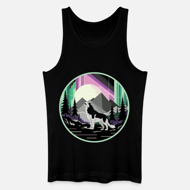 Siberian Husky mit Polarlicht - Männer Bio Tank Top - Schwarz