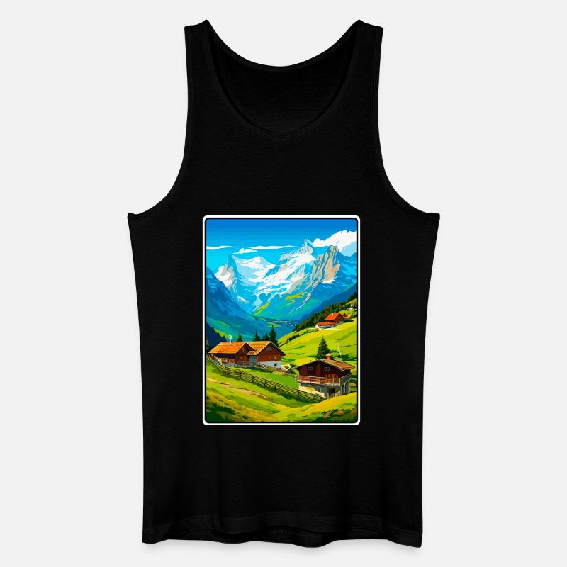 Alpines Bergdorf-Szene - Männer Bio Tank Top - Schwarz