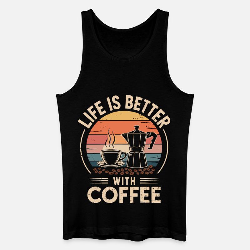 Lebensfreude mit Kaffee Illustration - Männer Bio Tank Top - Schwarz
