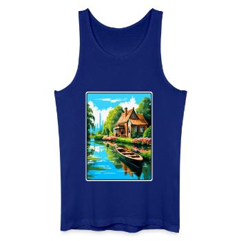 Giethoorn Riverside Cottage en été fleuri - Débardeur bio Homme - bleu roi - Devant