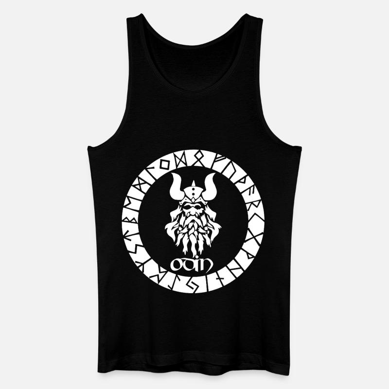Gott Odin und weiße Wikinger-Runen - Männer Bio Tank Top - Schwarz