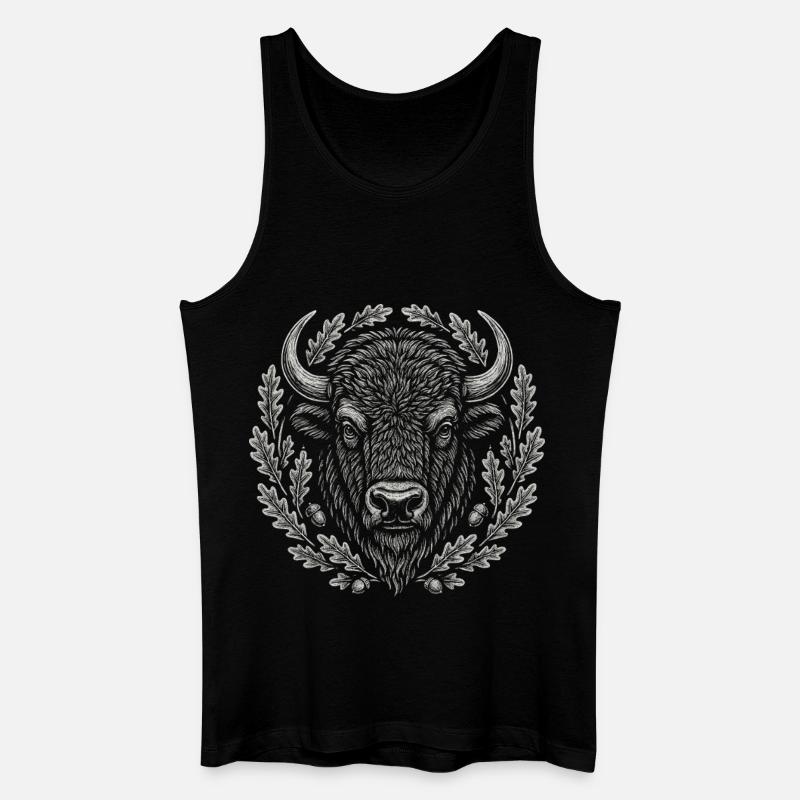 Europäischer Bison mit Eichenkranz Kunst - Männer Bio Tank Top - Schwarz