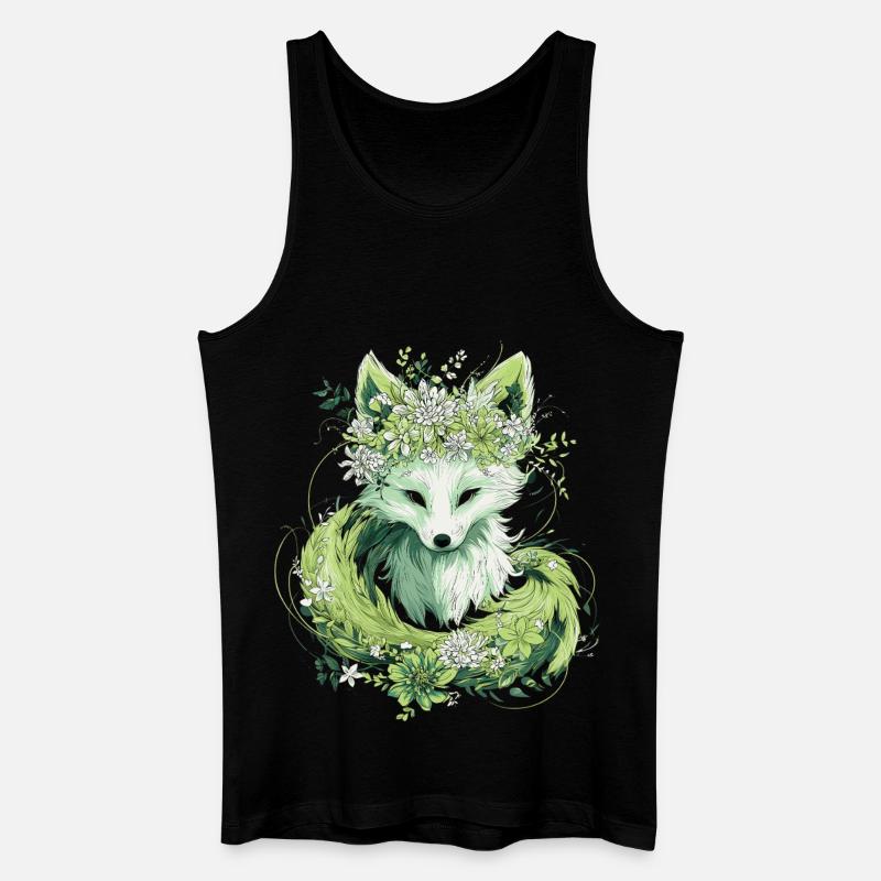 Kitsune Fuchs Boho Blumen Natur - Männer Bio Tank Top - Schwarz