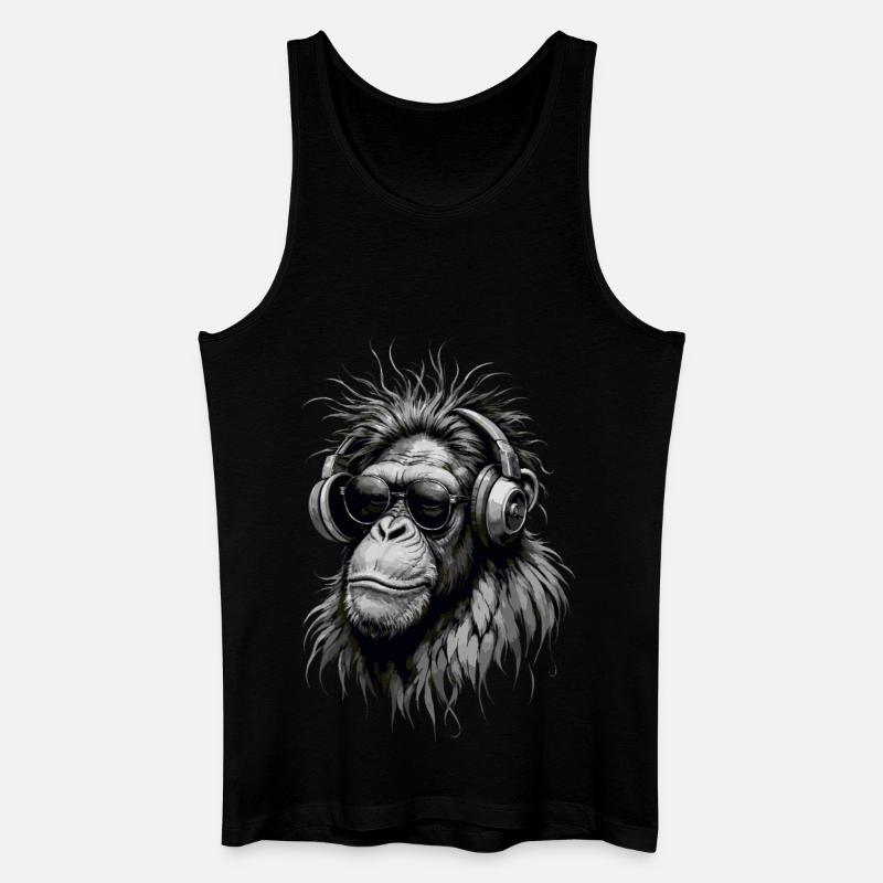 Cooler Musikaffe mit Kopfhörern - Graustufen - Männer Bio Tank Top - Schwarz