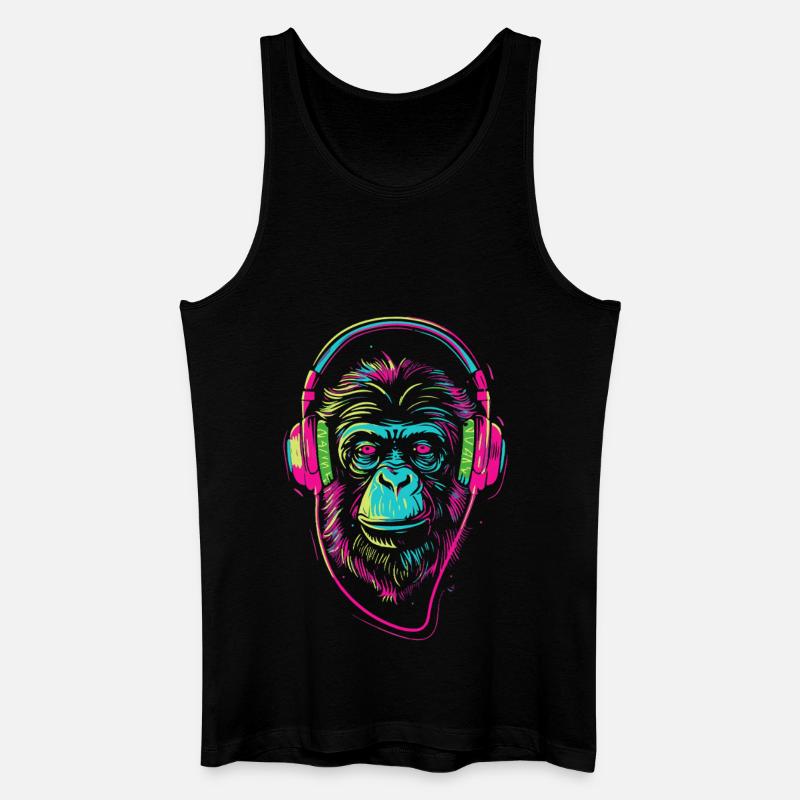 Neonaffe mit Kopfhörer - Männer Bio Tank Top - Schwarz